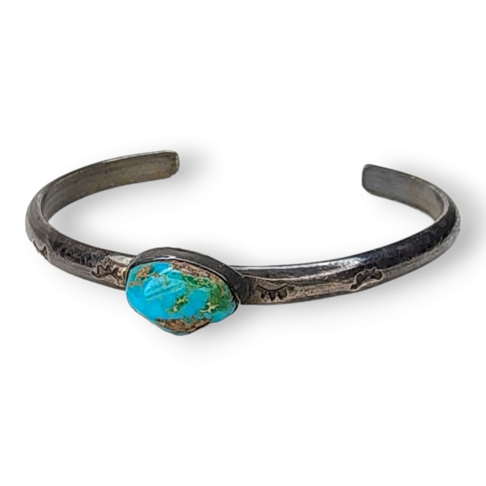 Vintage Southwestern Sterling Silver Turquoise Cuff Bracelet Signed PCFB